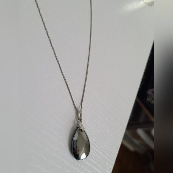 Sterling Silver Terahertz Wave Chunky Gemstone Tear Drop Pendant Chain Necklace - Picture 3 of 12